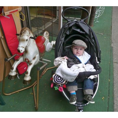 Amanda's son goes antiquing in his first stroller