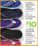 Women's or Men's Memory Foam Sandals - $10.00