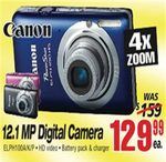 Canon 12.1mp Elph Digital Camera - $129.99 ($29.01