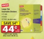 Staples Large Tab Insertable Dividers - $0.44