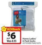 Hanes Ladies' 6-Pack Socks - $6.00 (Save $2.93)