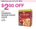 Post Cranberry Almond Crunch Cereal - $2.50 off