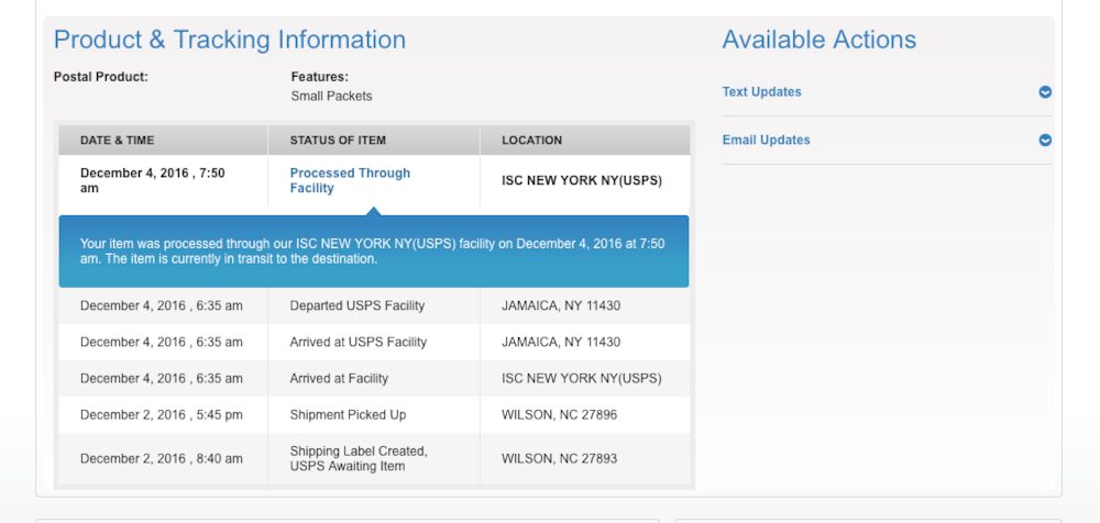 What exactly does 'processed through ISC New York' mean on USPS